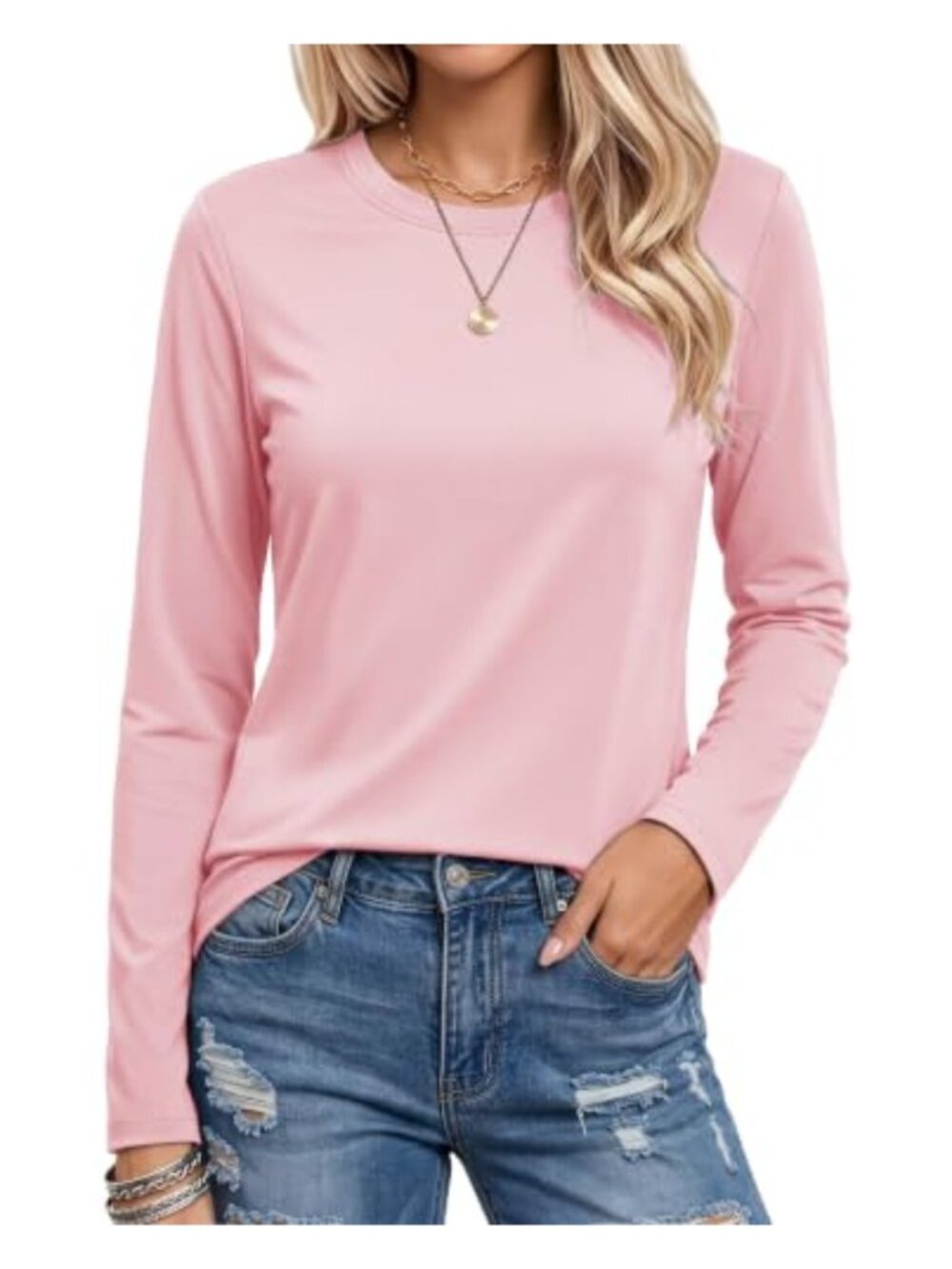 Womens Long Sleeve Cotton Crew Neck T-Shirt Basic Casual Top